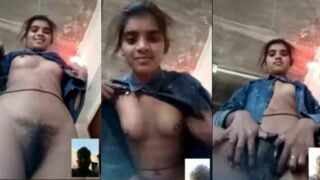 Desi village girl showing her dense hairy pussy