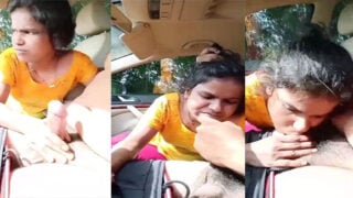 Dehati Marathi slut giving blowjob inside car