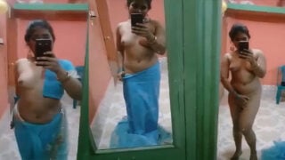 Sexy Dehati girl saree striptease selfie