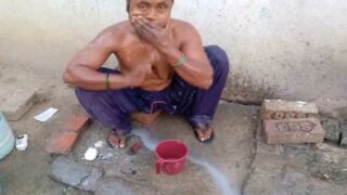 Dehati Bhabhi captured bathing topless in open