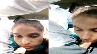 Dehati slut giving blowjob inside running car