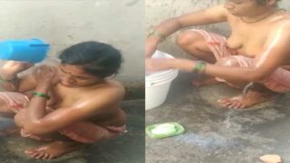 Village Bhabhi topless bath video