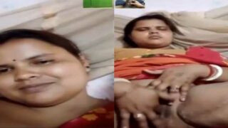 Bengali Dehati wife fingering her hairy pussy on V