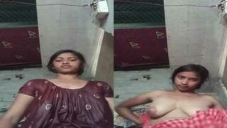 Dehati teen girl changing dress in bathroom