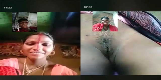 Dehati wife showing pussy to young husband on video call photo image