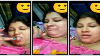 Sweet Dehati Bhabhi tasting her pussy juice on cam