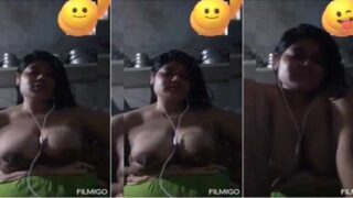 Big boobs show by village girl on video call