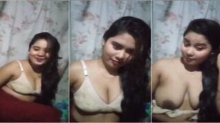 Cute Bangla village girl striptease boobs show