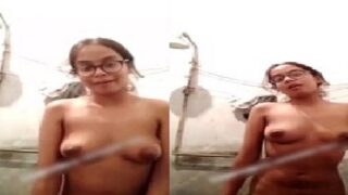 Indian village cute girl in glasses showing