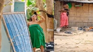 Neighbor bhabhi outdoor nude bath hidden cam