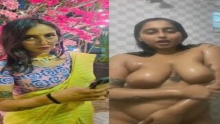 Indian big boobs girl naked bath under shower