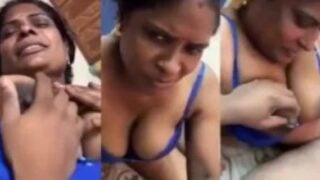 Nude Tamil aunty big boobs groped in blue bra by lover